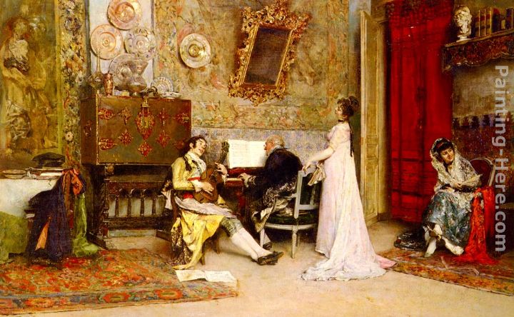 The Music Lesson painting - Raimundo de Madrazo y Garreta The Music Lesson art painting
